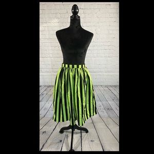 Neon Green & Black Striped Gathered Cotton skirt